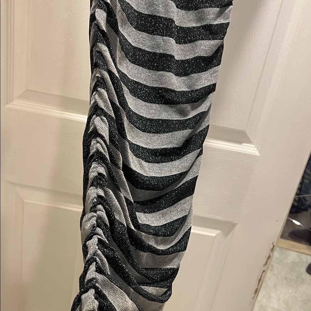 Vintage Striped V-Neck Ruched Midi Dress - Black and Gray Sparkle - Picture 4 of 8